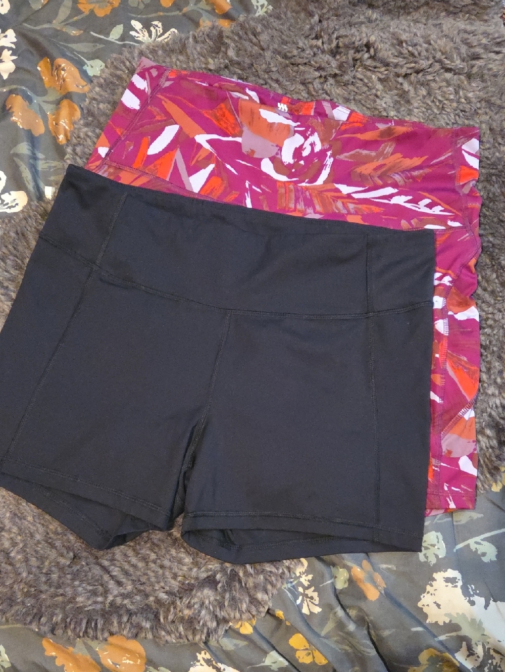 all in motion Black Bike Shorts And  Pink-Orange Printed Bike Shorts Bundle
